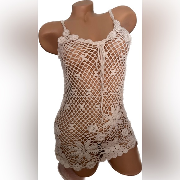 Barbie crochet cover up dress Y2K 90’s jumper twisted heart tank sexy sweater L - Picture 2 of 4